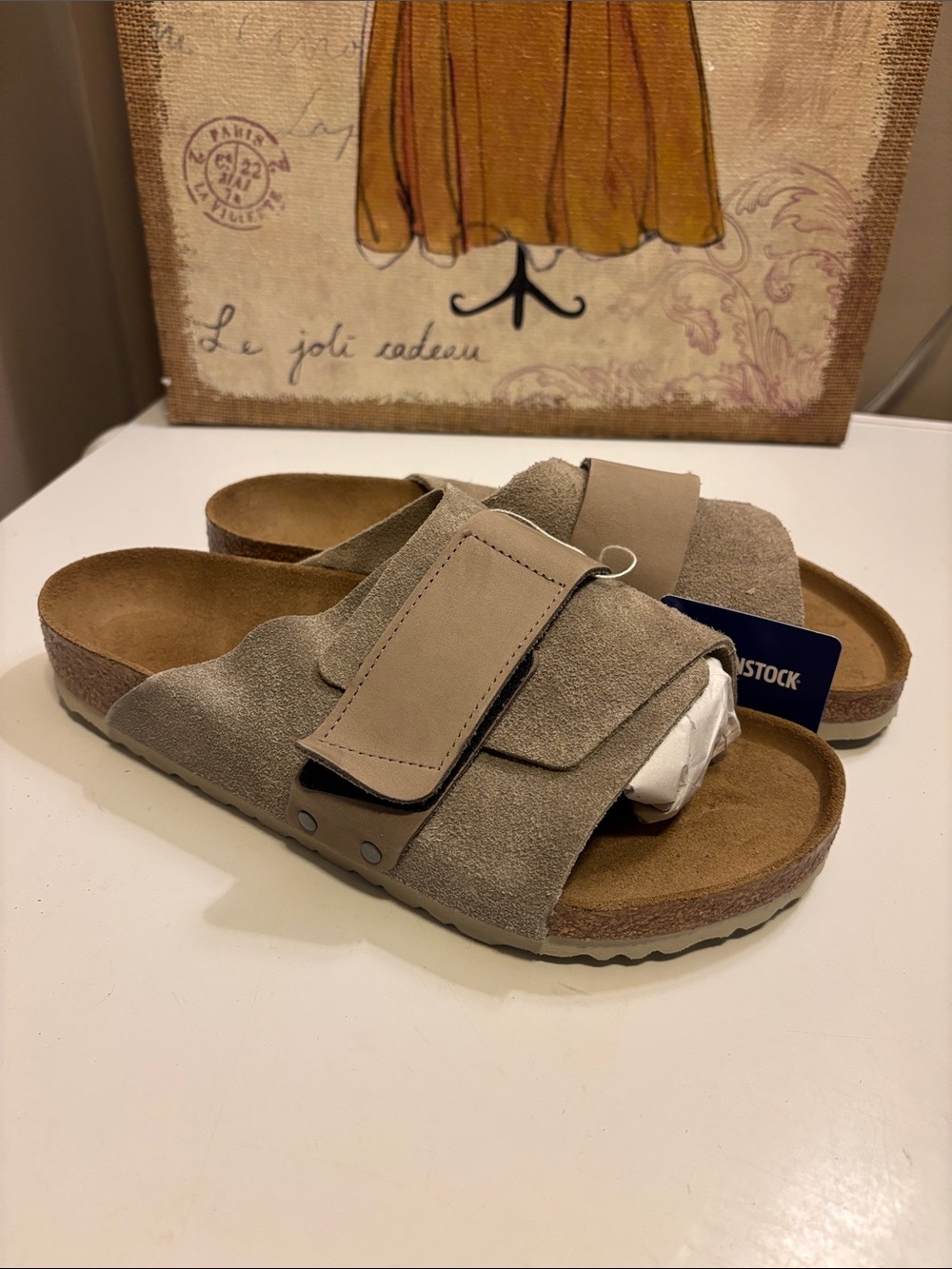 Birkenstock Kyoto  Taupe Suede Adjustable Slide Sandals